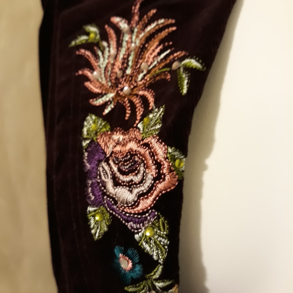 Embroidered Velvet Blazer Jacket - Deep Plum - Picture 4 of 15